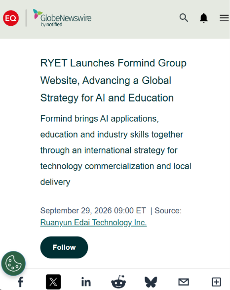 DewarMonique's tweet photo. $RYET IS ONE OF THE MOST INTERESTING SMALL-CAP AI STORIES I’M WATCHING

Fresh Formind launch. $7.48M FY2026 revenue, +11.9% YoY. $5.72M from Smart Campus. ~$880K YeeZo contract covering 10 AI labs and 610 workstations. Plus Cogni AI, global expansion and growing institutional attention

The stock is still small, the news flow is getting stronger, and multiple growth angles are developing at the same time

For me, this is the kind of setup worth researching before the crowd fully notices it.