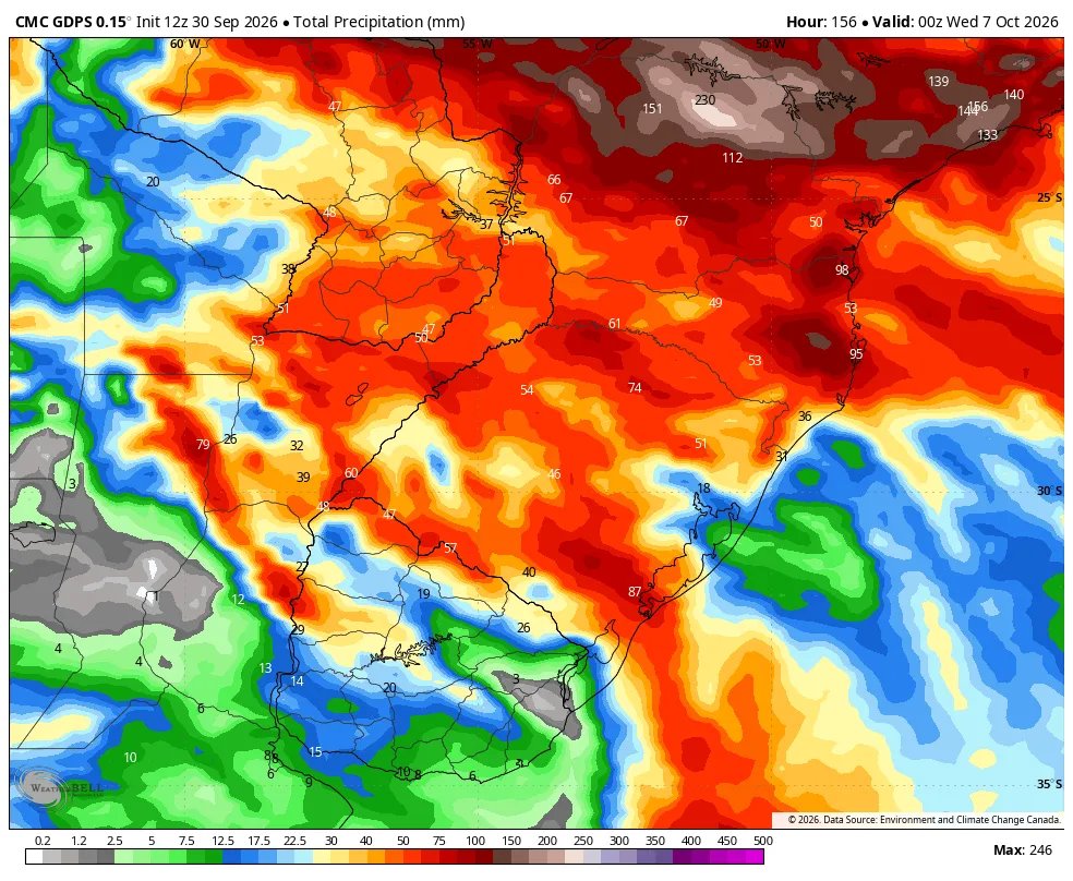 TempoSLeopoldo's tweet photo. Mapas mostram as estimativas de chuva acumulada no sul do Brasil até a noite da próxima terça-feira conforme a rodada das 12h UTC dos modelos IFS (ECMWF), GFS (NOAA), ICON (DWD) e GDPS (ECCC). https://t.co/BfFyr6hrEv