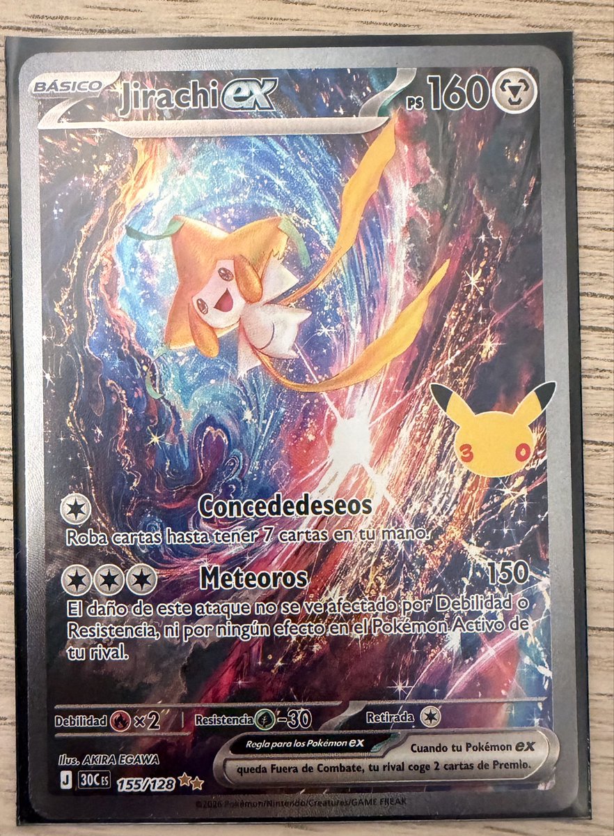 BlasTcg's tweet photo. 🎁 SORTEO OCTUBRE 🎁

30 aniversario de Pokémon! 
Llévate este Jirachi EX ⭐️
Para ganar:
1️⃣ Sigue a @BlasTcg 
2️⃣ Haz RT a este tweet
3️⃣ Menciona a un amigo que le encante pokemon! 
⏳ Tenéis hasta el 31/10/26. ¡Mucha suerte! 🍀✨
#pokemon30 #Sorteo https://t.co/3UpT0tHjXQ