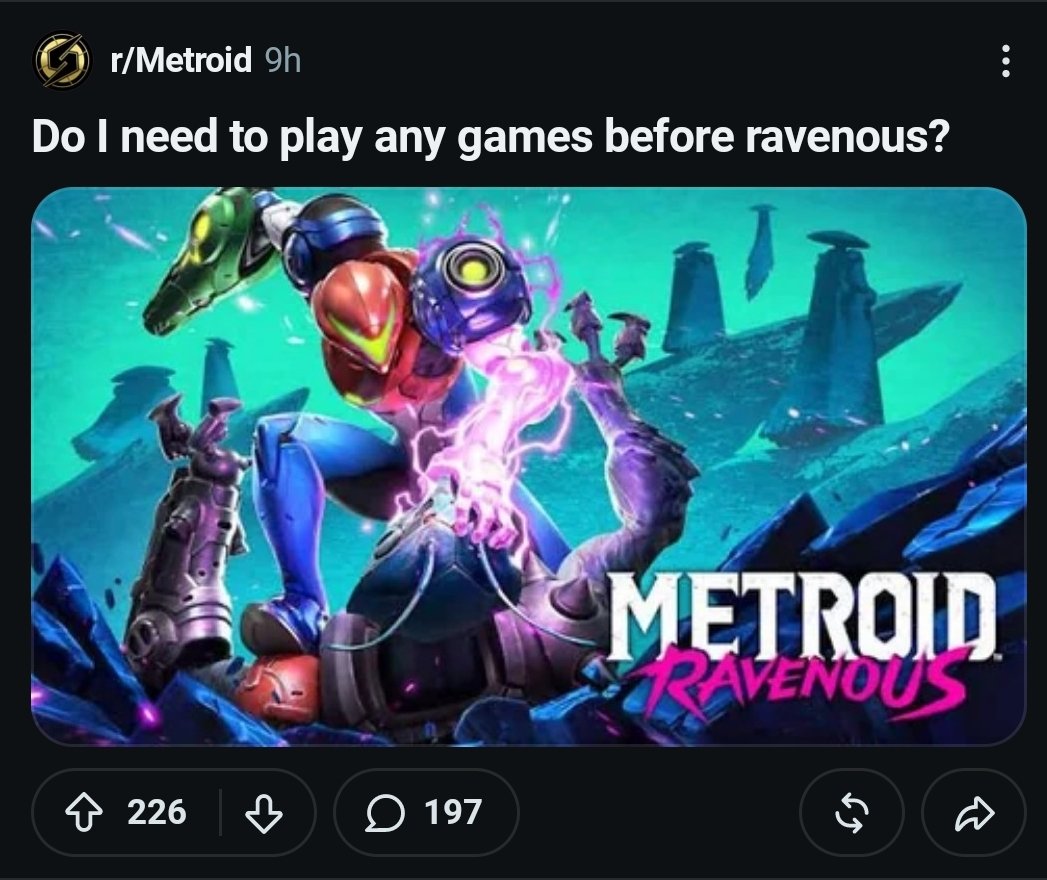 KabiPlays's tweet photo. The amount of posts I have seen like this one since the Ravenous trailer. This is the one Metroid game that will reach 5m+ copies sold. Just a feeling. https://t.co/6p63F15oDL