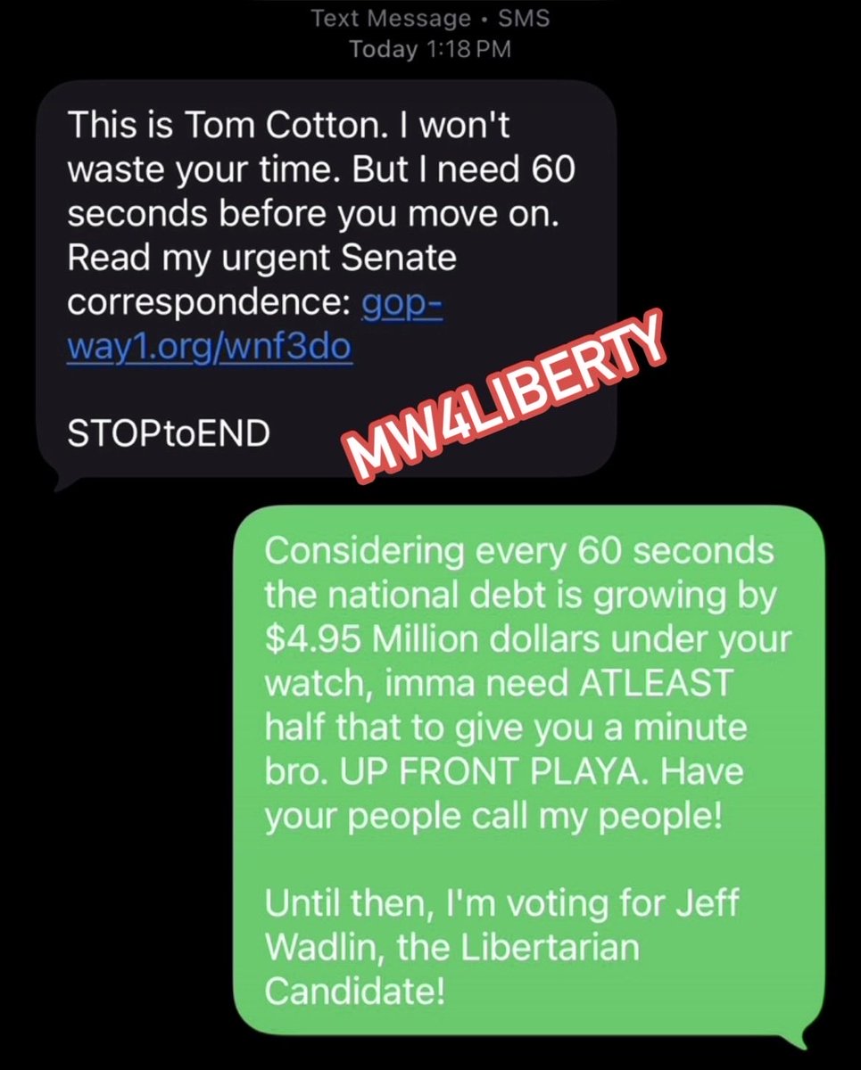 MW4Liberty's tweet photo. @SenTomCotton better have my money. Shiiieeeeeeet https://t.co/qhm6Jw0cDs