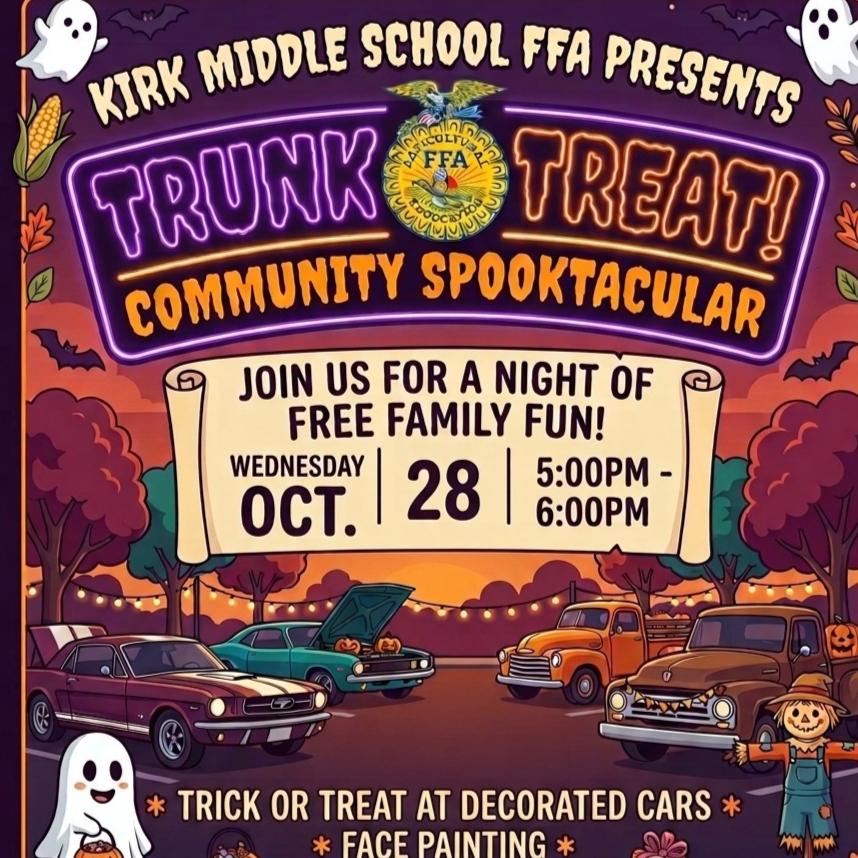 GeorgeKirkMS's tweet photo. We have our 2nd annual Trunk or Treat event coming up on October 28th! See the flyer for details and for information about candy donations for those who want to participate. https://t.co/GMnAWK9rAu