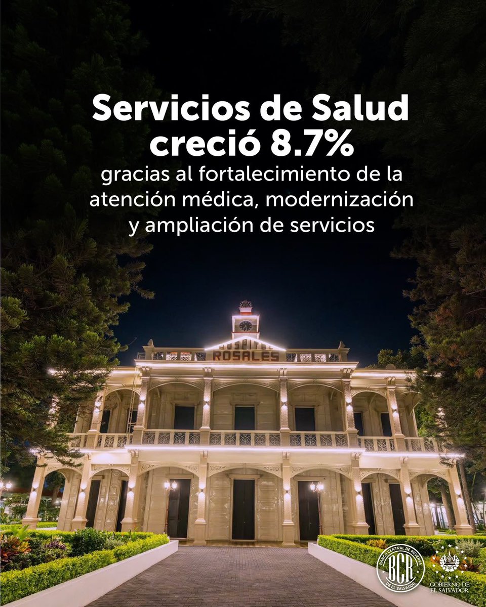 bcr_sv's tweet photo. Salud registró un crecimiento de 8.7%, como resultado del fortalecimiento de la atención médica, la modernización del equipamiento y la ampliación de servicios para la población salvadoreña. https://t.co/sBaAqou5GX