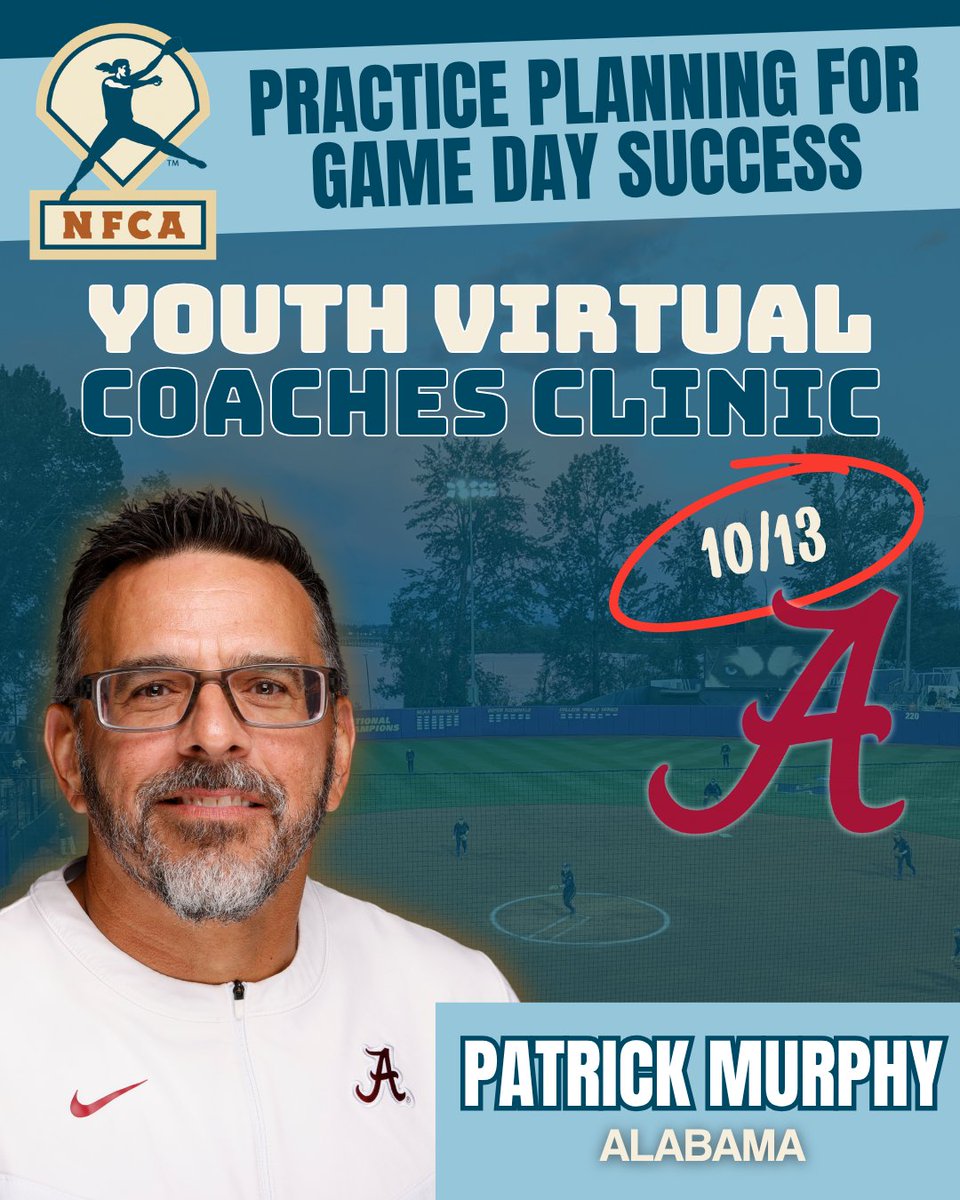 NFCAorg's tweet photo. DYK?! 🤔

The most downloaded NFCA resource for practice planning comes from THIS GUY! 👇 

Access this coveted checklist for free today and sign up for our upcoming Virtual Coaches Clinic, where you can learn more from @UACoachMurphy and others.🥎🔥

🗓️Oct 6 & 13  
⏰8–9:30 PM ET

Sign up today!🔗https://t.co/sOjvaGo29t

Download @AlabamaSB practice checklist here: https://t.co/RIJceUjxIG