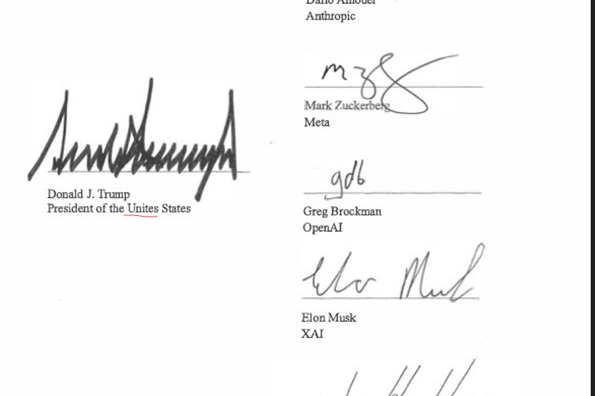 PizzaCatMeme's tweet photo. @WhiteHouse Bro.... Someone printed this off in WORD after they decided the red squiggly line was not worth the hassle. https://t.co/LRcDd3x6Ow