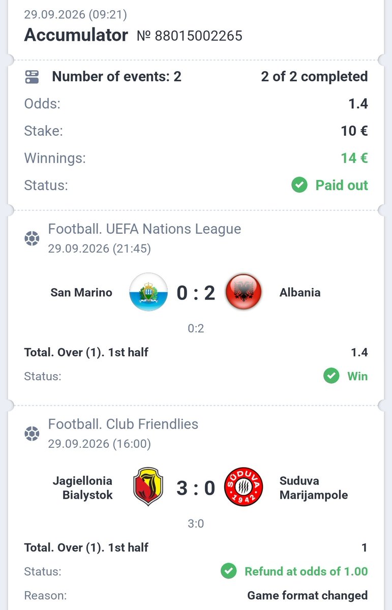 RaimisGold's tweet photo. YESTERDAY'S RESULTS — 29.09.2026 📊

✅ 2 Bets
✅ 1 Win
❎ 1 Lose

💰 Starting Bankroll: €400
📈 Current Bankroll: €496,80

The journey to €10,000 continues! 🚀 https://t.co/tJVhwXKjXI