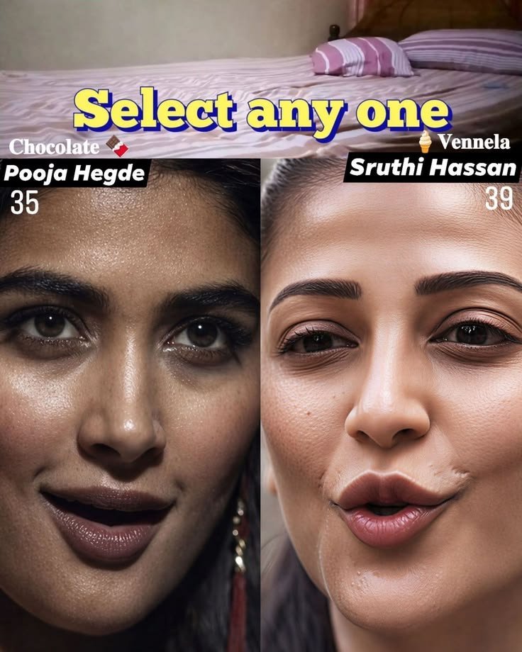 Actressbuzz9's tweet photo. Chocolate or vennela comment lo Cheppu andhi 💬💬💬 #trendingreel #poojahedge #sruthihassan https://t.co/U4hcmMDmhZ
