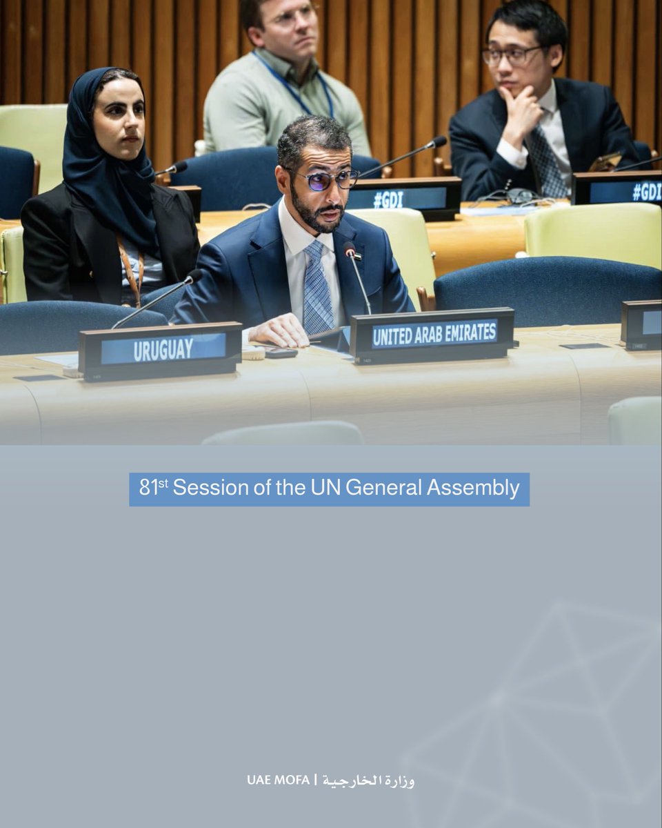 mofauae's tweet photo. The UAE delegation on water, led by His Excellency Abdulla Balalaa, Assistant Minister of Foreign Affairs for Energy and Sustainability, hosted a number of high-level engagements during the 81st Session of the United Nations General Assembly, bringing governments, businesses, investors, innovators, humanitarian organizations, researchers, students, and civil society together into the final stages of global preparations for the 2026 United Nations Water Conference.

https://t.co/E8YDhY3tOq