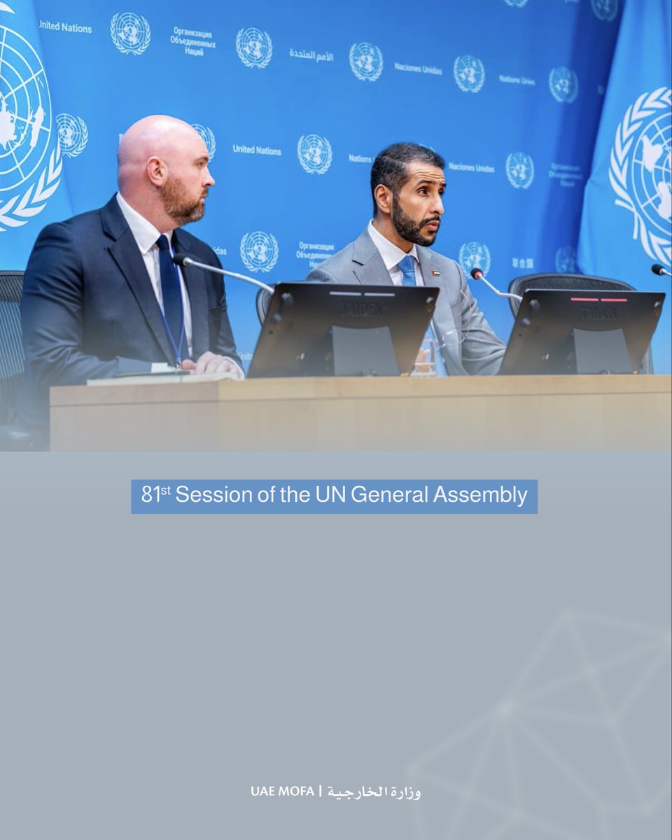 mofauae's tweet photo. The UAE delegation on water, led by His Excellency Abdulla Balalaa, Assistant Minister of Foreign Affairs for Energy and Sustainability, hosted a number of high-level engagements during the 81st Session of the United Nations General Assembly, bringing governments, businesses, investors, innovators, humanitarian organizations, researchers, students, and civil society together into the final stages of global preparations for the 2026 United Nations Water Conference.

https://t.co/E8YDhY3tOq