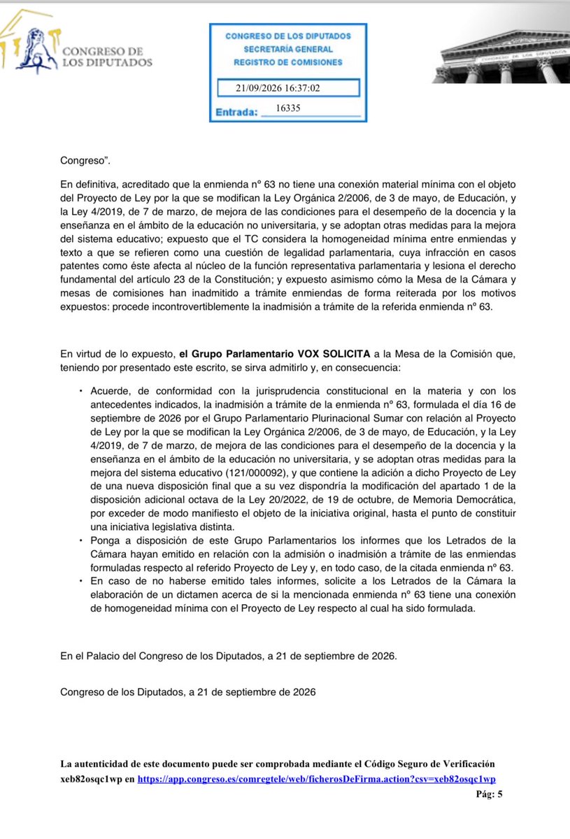 Pepa_Millan's tweet photo. Desde el Congreso solicitamos la inadmisión a trámite de la enmienda de Sumar en la Ley de Educación, donde se pretende seguir ampliando fraudulentamente los supuestos para la concesión irregular de la nacionalidad al amparo de la “Ley de nietos”. 

Una cacicada que no sólo demuestra lo poco que les importa la educación, también hasta dónde están dispuestos a llegar para manipular las próximas elecciones.