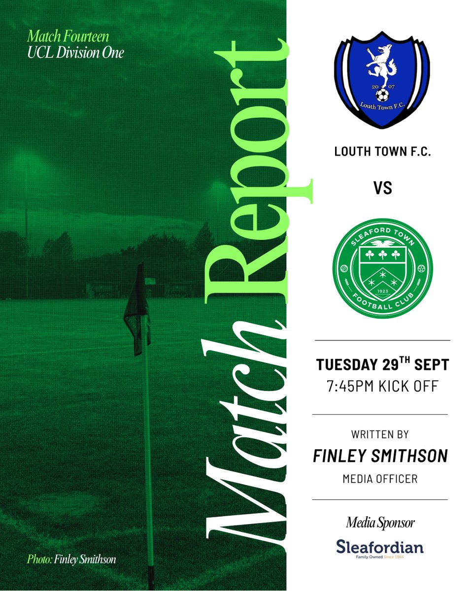 SleafordTownFC's tweet photo. 📝 MATCH REPORT

A frustrating evening on the road for the Greens at Louth Town.

Finley Smithson’s report from last night’s UCL Division One fixture is now available to read.

Read below 👇

🔗  https://t.co/HCoyQx6X0V

#GreenArmy https://t.co/oMhi8AGyI3