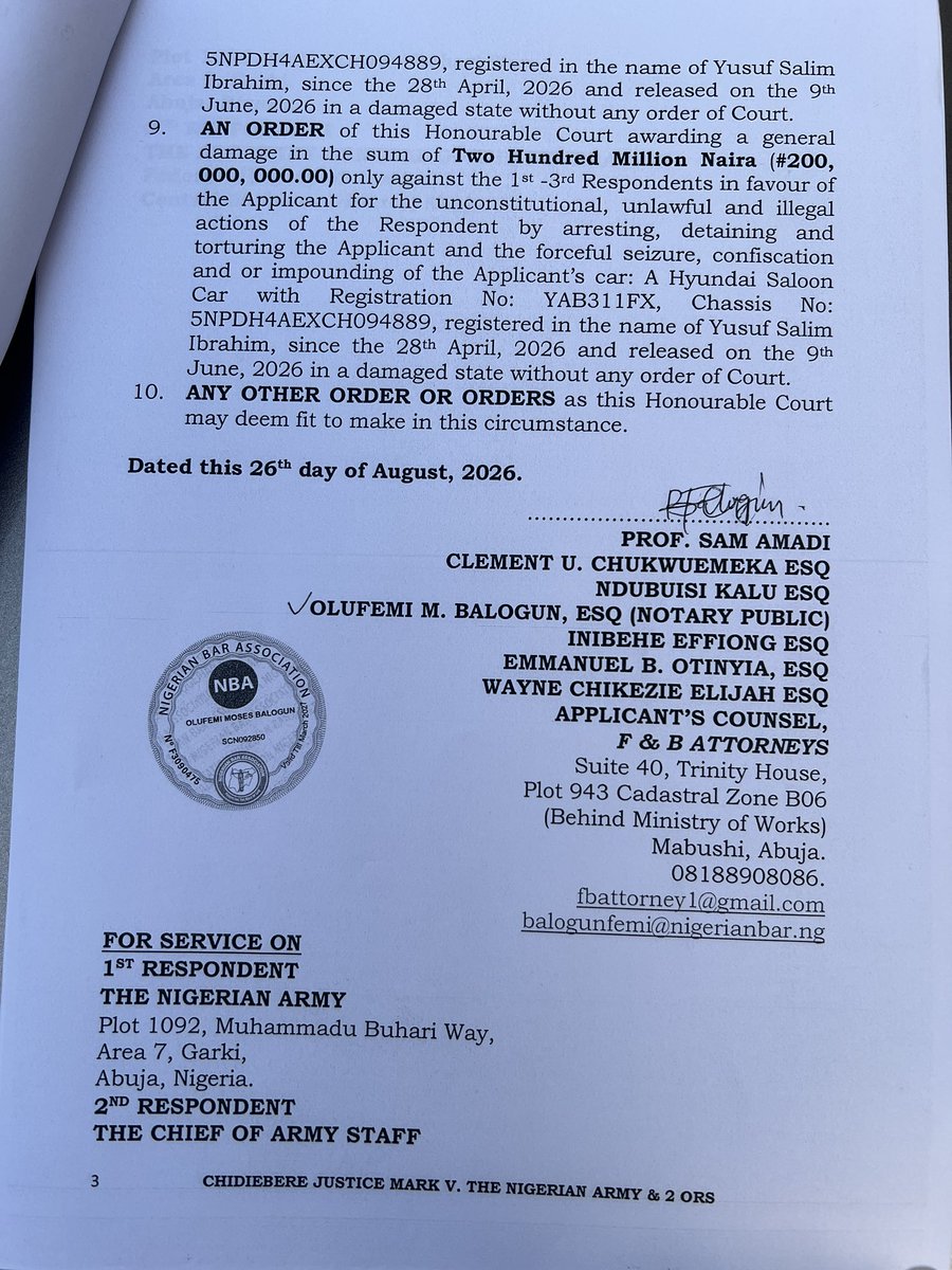 Justice_Crack's tweet photo. PUBLIC STATEMENT

Today, through my legal team, I filed a fundamental rights suit against the Nigerian Army, the Chief of Army Staff, and the Attorney-General of the Federation over the violation of my fundamental rights.

On 28 April 2026, I was taken into custody by members of the Nigerian Army. During my detention, I was subjected to severe and degrading treatment. I was handcuffed and blindfolded, kept under the sun during the day and in extremely cold conditions at night. I was also denied adequate access to water and basic necessities.

At the time, I did not know what would happen to me. I cried out for help and held on to my faith in God. I remain grateful to God for preserving my life through that experience.

I was subsequently transferred to the custody of the Department of State Services (DSS), where I spent approximately 21 days in detention.

Although the court granted me bail, several months have now passed, and the violation of my fundamental rights has still not received the attention and remedy that the law provides.

On 28 September 2026, I was again in court as the criminal proceedings continued. However, I believe it is important that the violation of my fundamental rights is also properly addressed through the appropriate legal process.

This fundamental rights action is not an attempt to interfere with the ongoing criminal proceedings. It is a lawful step taken through my legal team to seek judicial determination of the circumstances surrounding my detention and the violation of my constitutional rights.

I have chosen to pursue this matter through the courts because I believe that every citizen, regardless of their views, position, or circumstances, is entitled to the protection of the law and to have their fundamental rights respected.

I am making this statement to formally notify the general public that this legal action has been commenced.

I will continue to allow the courts to determine the issues before them and will refrain from making statements that could prejudice the proceedings.

I am seeking justice, accountability, and respect for the rule of law.

Justice Can Never Crack.