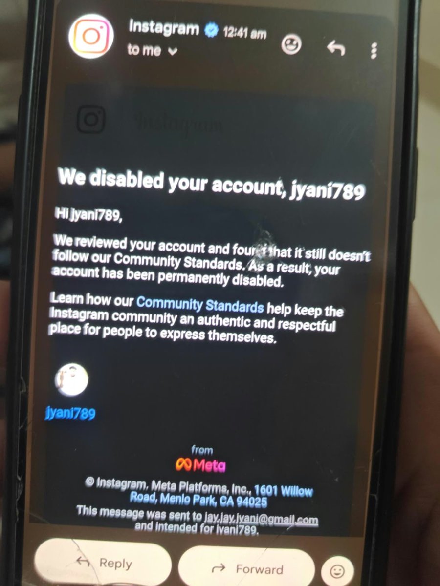 Jyani789's tweet photo. > @instagram @Meta Please review my account @jyani789. It has been active since 2021, and I have not knowingly violated any guidelines. I’ve already appealed, but it was permanently disabled. Please conduct a manual review and help me recover my account. 🙏 https://t.co/rmcd1Galqz