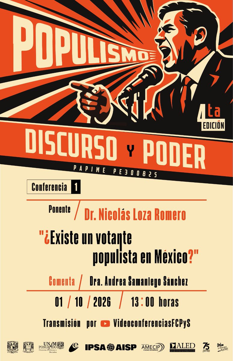 FlacsoMx's tweet photo. En el marco de la 4ª edición del Seminario Internacional “Populismo, discurso y poder”, Nicolás Loza (@NiLoOt), profesor-investigador de la FLACSO México, impartirá la conferencia:

“¿Existe un votante populista en México?”

La sesión será moderada por la Dra. Andrea Samaniego (@Samaniego_And) de @UNAM_FCPyS.

📅 1 de octubre
🕐 13:00 h (CDMX)

▶️ Transmisión por YouTube:
https://t.co/3aFpo9RomV