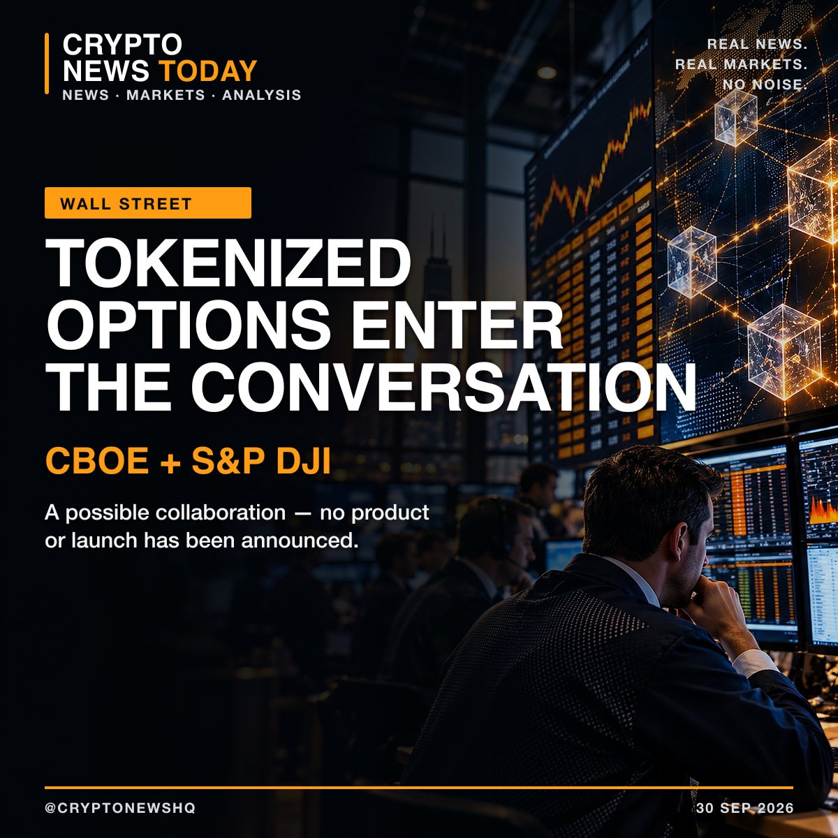 cryptonewshq's tweet photo. Cboe and S&amp;P Dow Jones Indices have extended their SPX options deal through 2051 and may explore tokenized options. Important: no tokenized product, launch date, filing or settlement design has been announced. #DigitalAssets

https://t.co/Vngkdm2KQG https://t.co/SFw2hMemMP