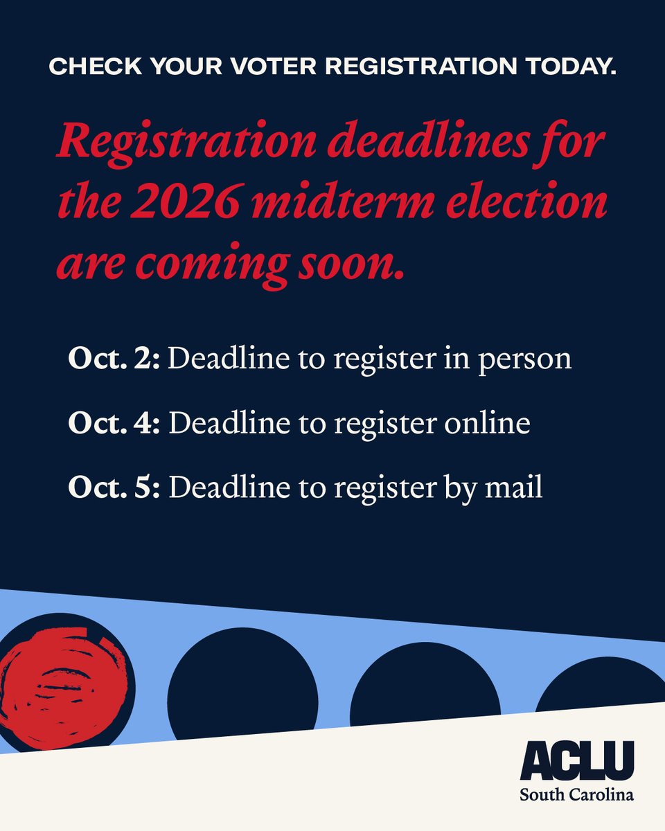 ACLU_SC's tweet photo. Protect your vote. Check your registration today. https://t.co/5NIKz7XK6K https://t.co/oZ72bEGl5p