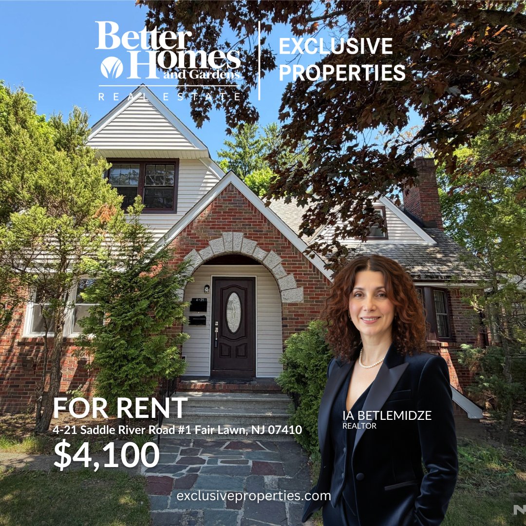 exclusiveprop's tweet photo. 🏡 FOR RENT | FAIR LAWN, NJ
📍 4-21 Saddle River Road #1, Fair Lawn, NJ 07410
💰 $4,100/month

✨ Spacious, beautifully renovated, and move-in ready first-floor apartment!
🛏️ 4 Bedrooms
🛁 2 Full Bathrooms
🔥 Living room with fireplace
🍽️ Eat-in kitchen with dining area
✨ Brand-new cabinets, quartz countertops & appliances
🛌 Large primary suite with private full bath & 2 closets
🌳 Large backyard
🚗 Plenty of driveway parking
❄️ Brand-new central air
🏠 Beautiful hardwood floors
🧺 Finished basement with 3 additional rooms + laundry/utility room

The finished basement provides flexible space for a home office, recreation room, playroom, storage, or other uses.

📍 Great commuter location! NYC bus stop just around the corner, convenient access to two nearby train stations, and elementary and middle schools within walking distance.

📞 Ia Betlemidze: 201.819.5996
☎️ Office: (201) 796-7777
🌐 https://t.co/dkjvsLjmI8

Don't miss this beautiful Fair Lawn rental!

#ForRent #FairLawnNJ #FairLawnRealEstate #NJRealEstate #NewJerseyRentals #RentalProperty #ApartmentForRent #BergenCounty #BergenCountyNJ #NYCCommute #RealEstate #HomeForRent