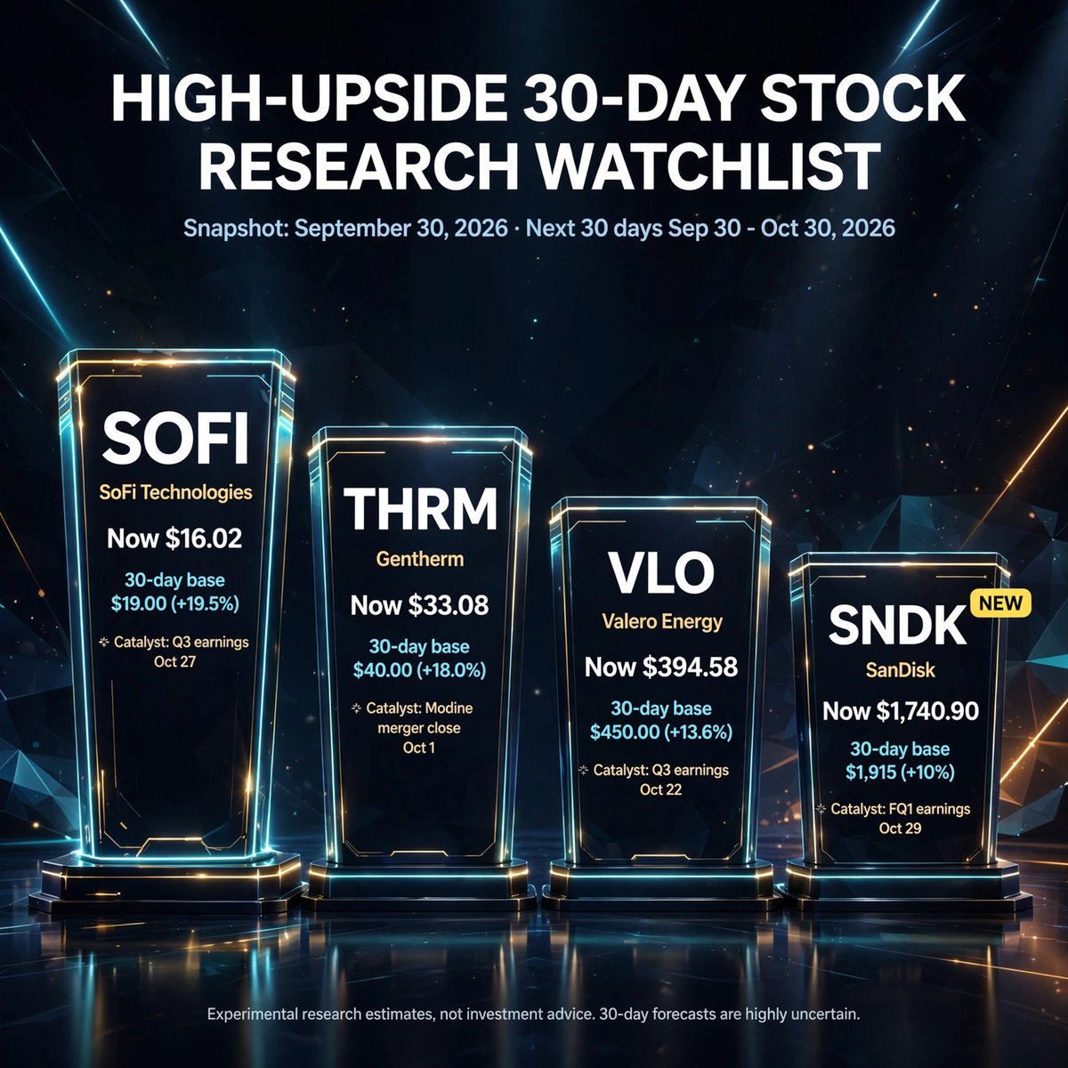 JayaramTimsina's tweet photo. #SOFI #THRM #VLO #SNDK 30-Day High-Upside Watchlist — Sep 30: SNDK (SanDisk) added. https://t.co/J2OTE2zqa5