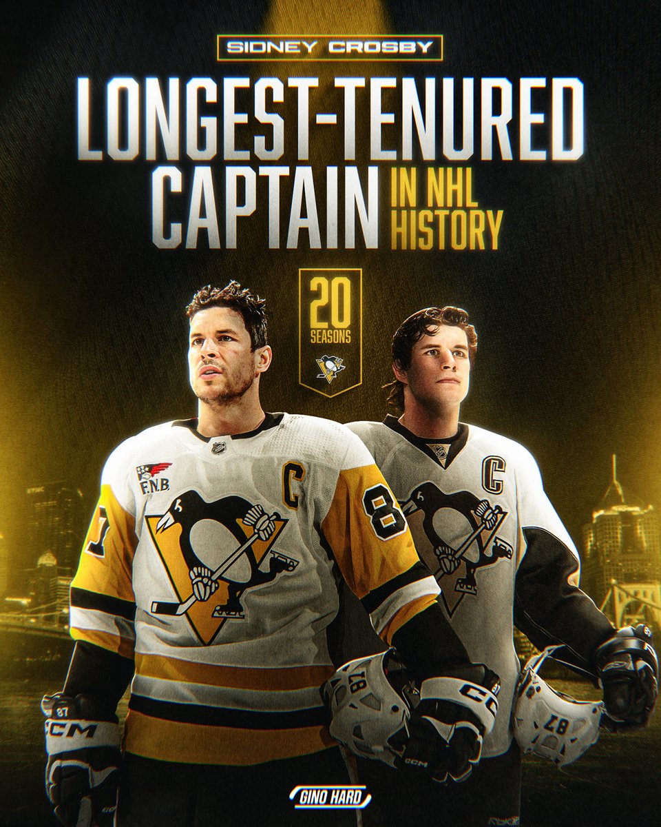 GinoHard_'s tweet photo. HISTORY FOR SID 🐧👑

Tonight, Sidney Crosby begins his 20th season as Penguins captain, passing Steve Yzerman for the longest captaincy in NHL history. https://t.co/CFXSkWSl9j