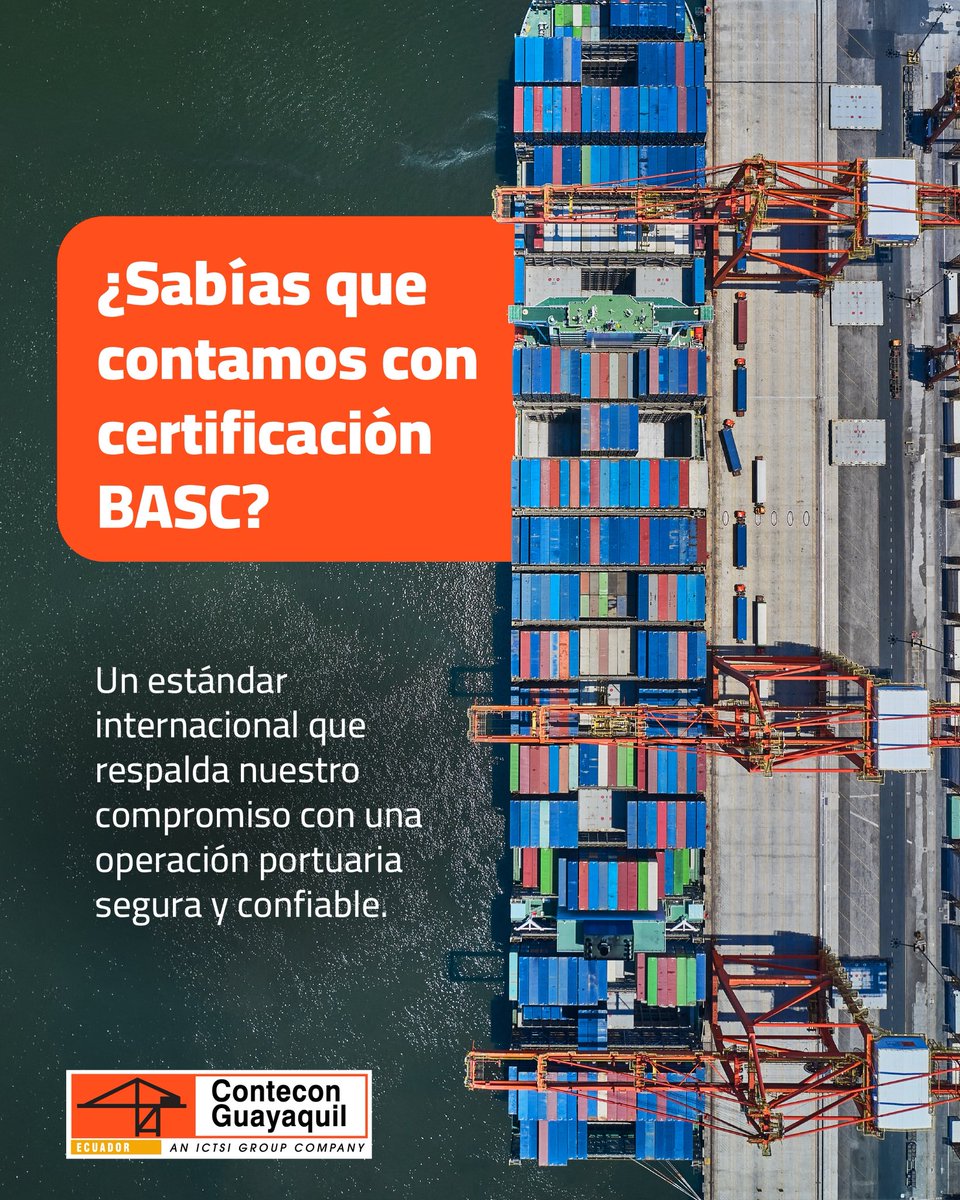 ConteconGYE's tweet photo. Contar con la certificación BASC reafirma nuestro compromiso con una operación portuaria segura, confiable y alineada con las buenas prácticas del comercio internacional. En Contecon, protegemos los sueños que conectan al Ecuador con el mundo. 🌎 #Contecon https://t.co/HsnGR3I0h1