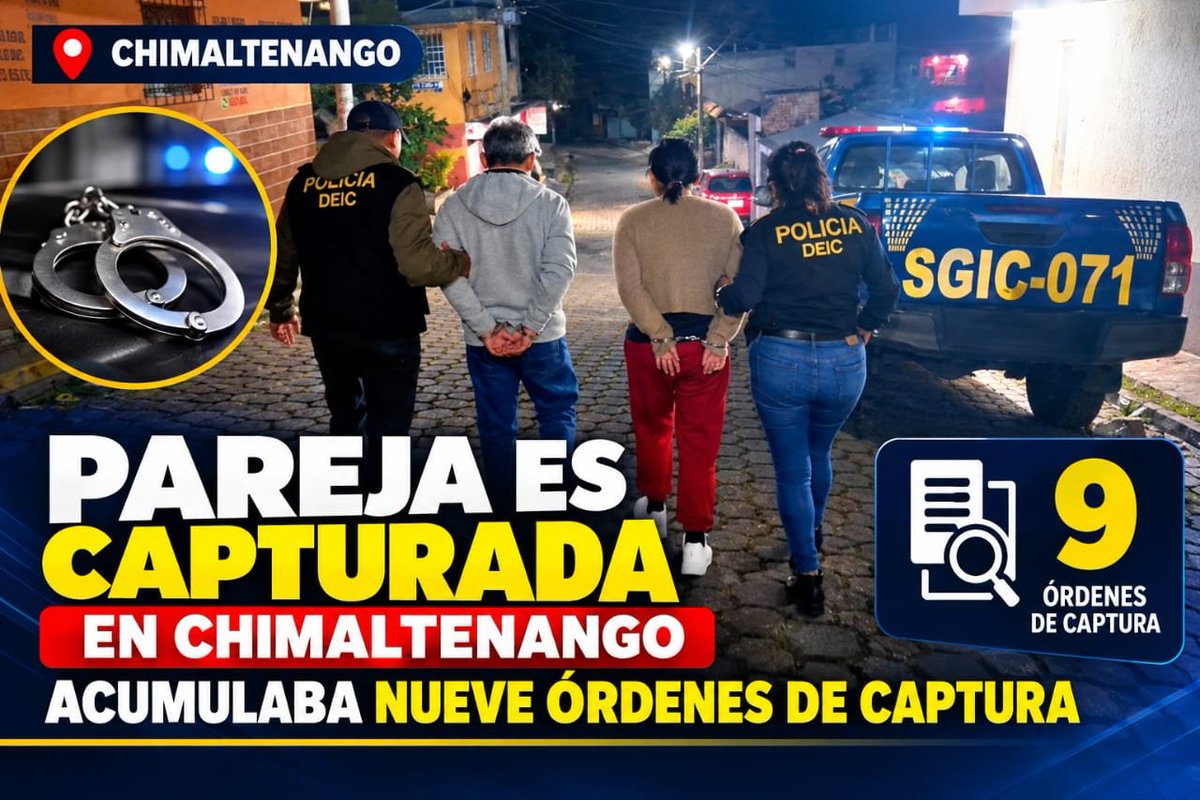 SantaRosaDgt's tweet photo. 🇬🇹🚔 PAREJA ES CAPTURADA EN CHIMALTENANGO; ACUMULABA NUEVE ÓRDENES DE CAPTURA

La PNC capturó en la zona 3 de Chimaltenango a Yeymi N., de 44 años, y Aroldo N., de 65, quienes acumulaban nueve órdenes judiciales de captura. https://t.co/6Txig9YJ49