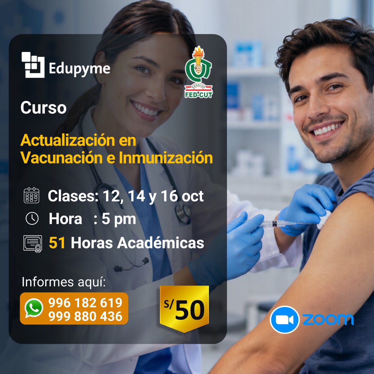 FedCut's tweet photo. ‼️ NUEVOS PROGRAMAS DE CAPACITACIÓN ‼️

📒Curso de Actualización en: Vacunación e Inmunización
👩🏻‍💻Virtual por ZOOM
📆12, 14 y 16 de octubre - 5:00 pm
📜 Certificado 51 Horas Académicas

🔗 Inscríbete aquí 👇
https://t.co/6aMLs5FRU3

⚠️ Vacantes limitadas - Inscríbete ahora https://t.co/FtN5pyKXnf