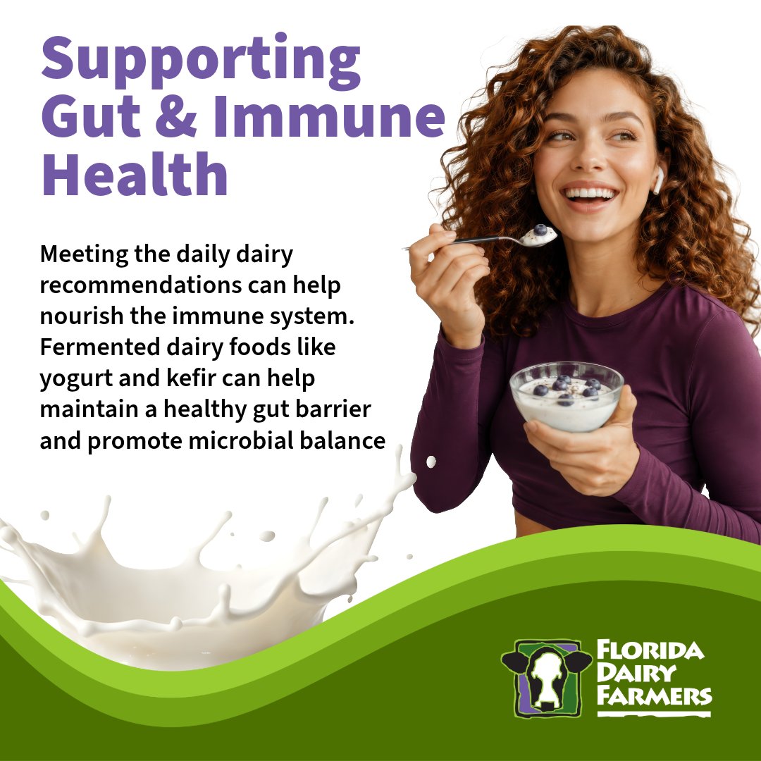 FloridaAAP's tweet photo. Did you know that meeting daily dairy recommendations can help support gut and immune health? Thank you so much again to our Partner of the Month @FloridaMilk for your support of FCAAP and providing educational resources on the health benefits of dairy! https://t.co/uZVaHHkINq