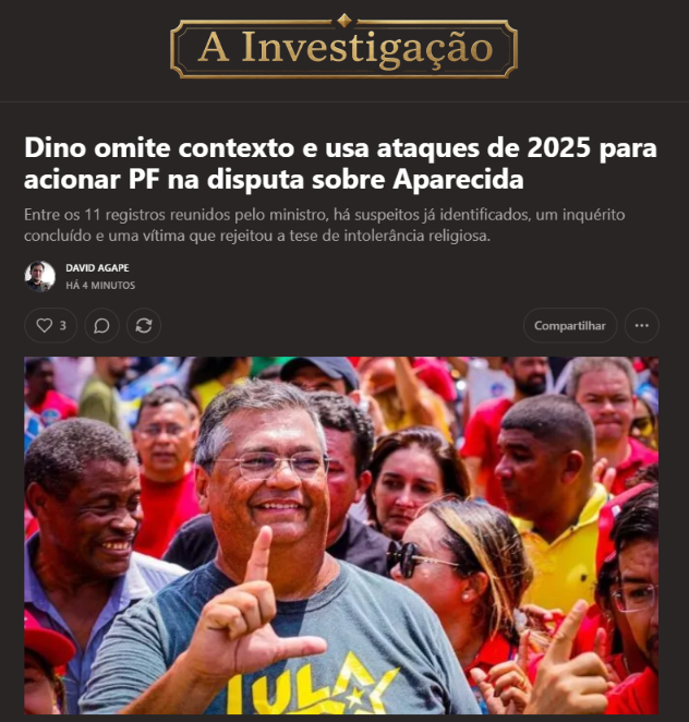 david_agape_'s tweet photo. Dois dias depois de Fux suspender sua ordem no caso da falsa ameaça a Nossa Senhora Aparecida, Flávio Dino acionou a PF para investigar uma suposta “onda” de ataques a imagens religiosas.

Conferimos, um por um, os 11 registros que ele reuniu.  Tem caso de 2025, casos com autores já identificados um inquérito que a polícia havia concluído antes da decisão. Em outro, o dono da loja disse expressamente que não se tratava de intolerância religiosa. Há pelo menos dois casos com indício forte de esquizofrenia.

Dino juntou esses episódios sem apresentar uma série histórica que mostre aumento dos ataques ou uma ligação entre seus responsáveis. 

A reportagem mostra o que há em cada caso mostra um contexto importante sobre as eleições de 2018.
https://t.co/V9CfSC3C2G