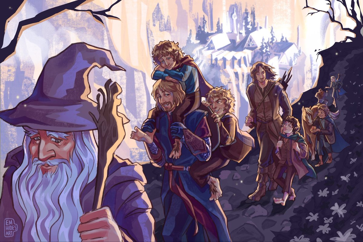 emhidesart's tweet photo. The fellowship at the beginning of their journey, leaving Rivendell 
 #lotr #fanart https://t.co/E2TNbjYU02