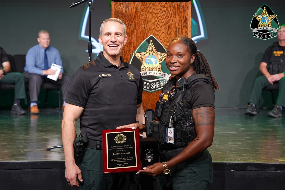PascoSheriff's tweet photo. We Fight As One Wednesday: Last week, we celebrated both the newest additions to our agency and the incredible milestones of our current team. PSO swore in several new members who took the oath to serve and protect our citizens, while honoring staff with promotions, life-saving awards, and years-of-service milestones. Congratulations to all current members recognized for their accomplishments and to the new members who answered the call to serve Pasco County.

We also want to thank Grace Family Church for hosting this event and Florida West Coast Credit Union for sponsoring the awards. Your support is greatly appreciated!