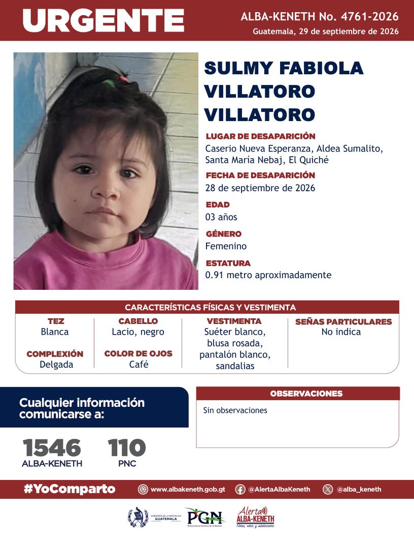 DiariodeCA's tweet photo. A través de la alerta #AlbaKeneth se mantiene la búsqueda de estos menores de edad  reportados como desaparecidos. 🚨

Las autoridades hacen un llamado a la población para que, si cuenta con información que pueda contribuir a su localización, la comparta de inmediato. Cada dato puede ser de gran ayuda para reunir a estas personas con sus familias.

Si conoce su paradero o tiene información relevante, comuníquese al 1546. 📞