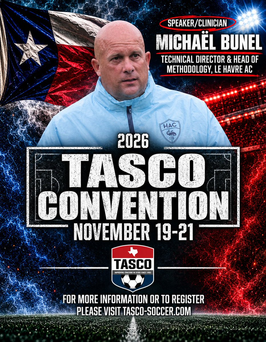 tascosoccer's tweet photo. #TASCOCon26: We're proud to announced Michaël Bunel, Technical Director & Head of Methodology for Le Havre AC of Ligue 1, as an official Presenter.
Register at https://t.co/uYCPu351hQ today! #TXHSSOC #ProtectTheProfession https://t.co/UOnrnVqAZz