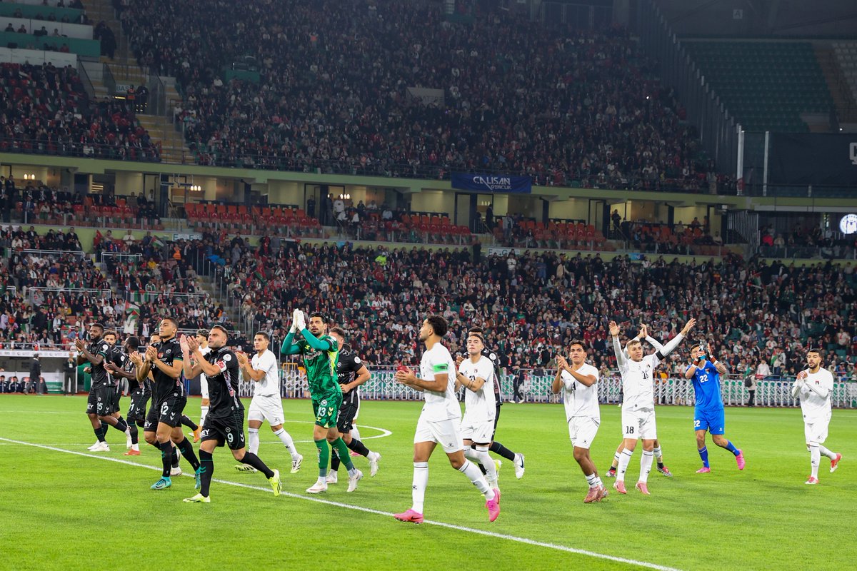 trtworld's tweet photo. Turkish President Recep Tayyip Erdogan: 

- Friendly match between Konyaspor and Palestinian National Football Team exemplified brotherhood, solidarity, and unity
- My heartfelt greetings to Palestinian footballers and brotherly Palestinian people
- We will continue to stand as one with Palestinians to defend their rights on international stage and to demonstrate our solidarity in strongest possible way
