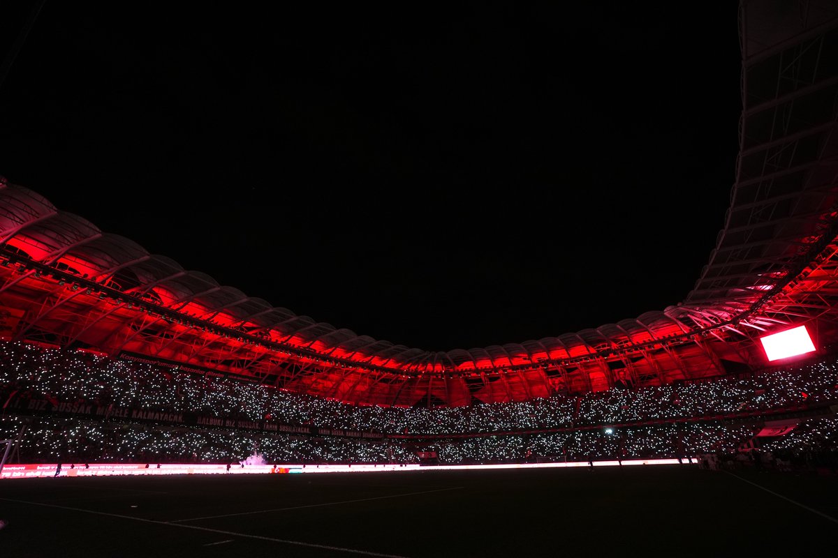 trtworld's tweet photo. Turkish President Recep Tayyip Erdogan: 

- Friendly match between Konyaspor and Palestinian National Football Team exemplified brotherhood, solidarity, and unity
- My heartfelt greetings to Palestinian footballers and brotherly Palestinian people
- We will continue to stand as one with Palestinians to defend their rights on international stage and to demonstrate our solidarity in strongest possible way