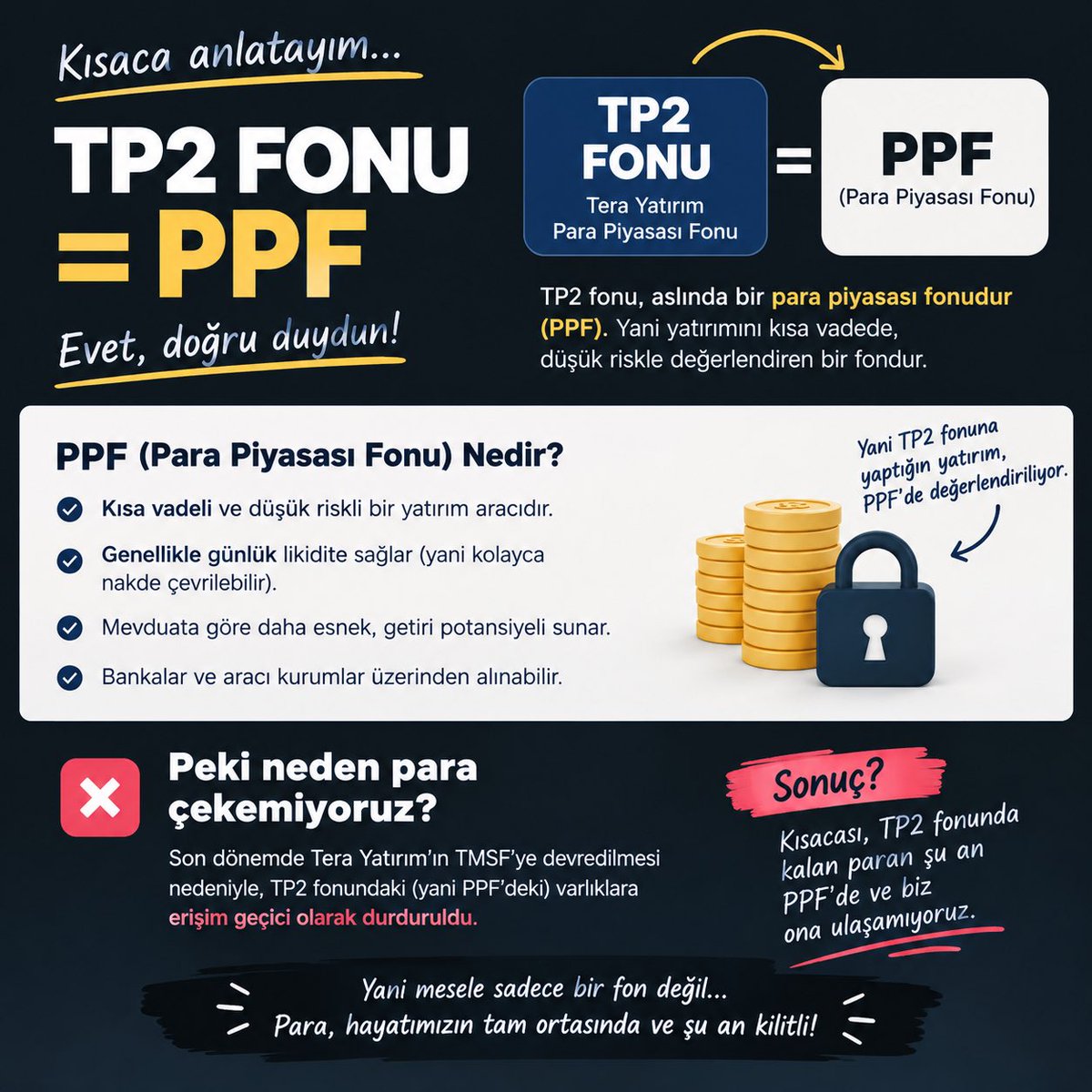corcoryc's tweet photo. ayın 1’inde maaş alıp kiramızı, aidatımızı ve faturalarımızı ödeyene kadar paramızı ppf’de tutuyorduk. TL’ye yatırım yaptık, tek derdimiz paramızı enflasyona karşı korumaktı ama kendi paramıza alın terimize 15 gündür ulaşamıyoruz #ppftamödensin 
@memetsimsek @spkgovtr https://t.co/9XPMXbxBxw