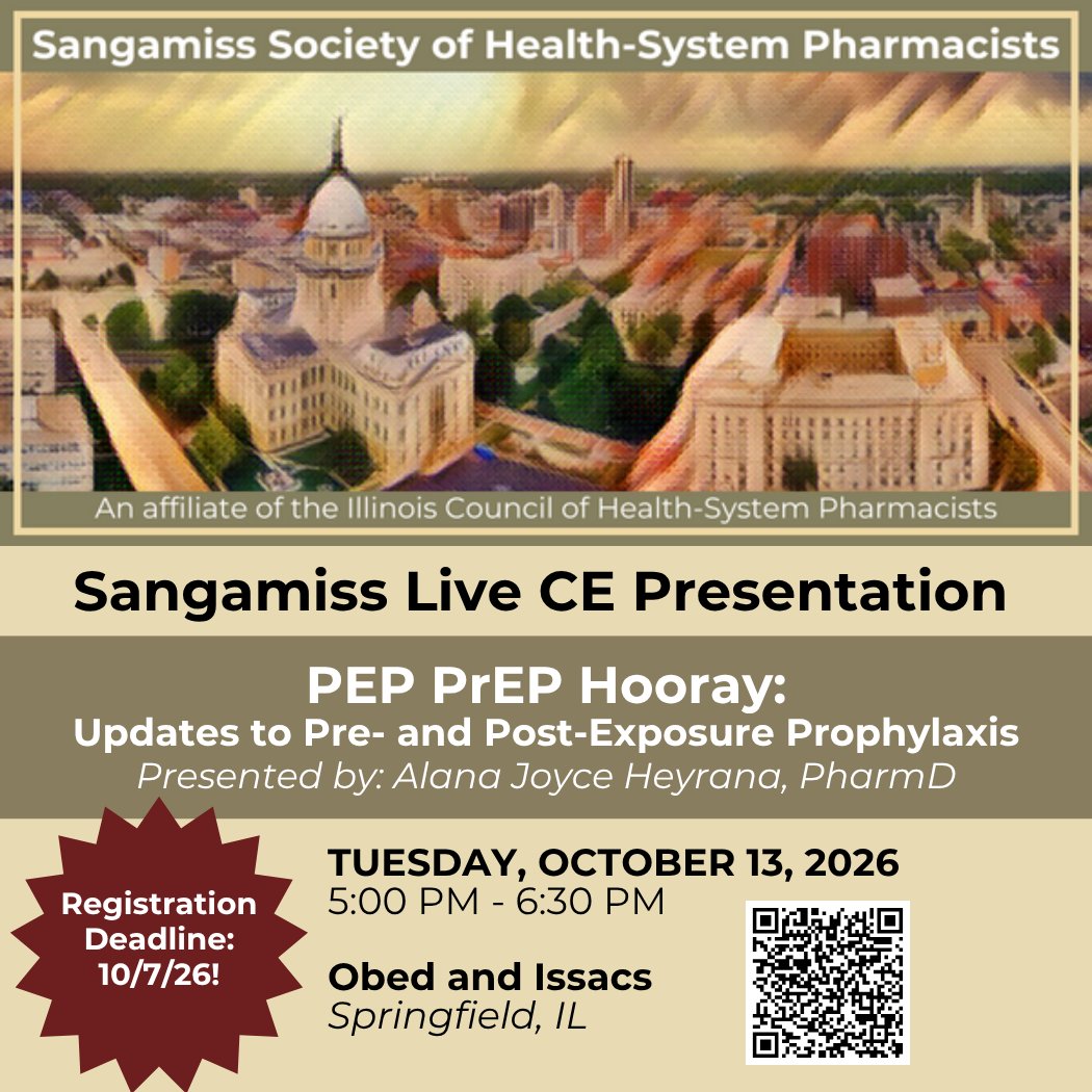 ichpnet's tweet photo. Have you registered for the upcoming Sangamiss Society event yet? Free and available to ICHP members! ๐โถ๏ธhttps://t.co/90JccUICjd
#Pharmacy #ILPharmacy #ICHPAffiliate #ICHP https://t.co/Dm6qfREppl