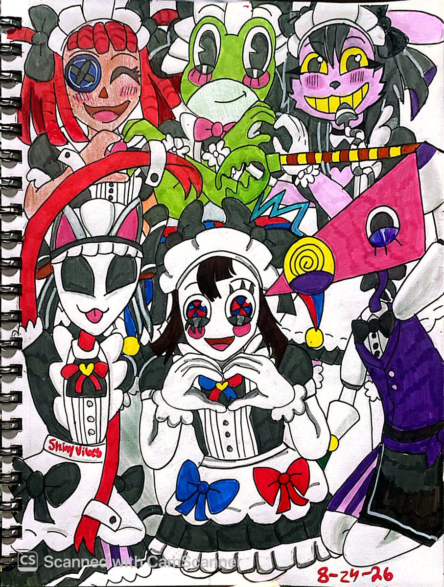 Shiny_Vibes_'s tweet photo. I drew these I while back when I saw the TADC cafe. Ugh I really wish I could have gone! #TADCㅤ #OC #Pomni #Jax #Gangle #Zooble #Ribbit #Ragatha https://t.co/E9B2PSNvkw