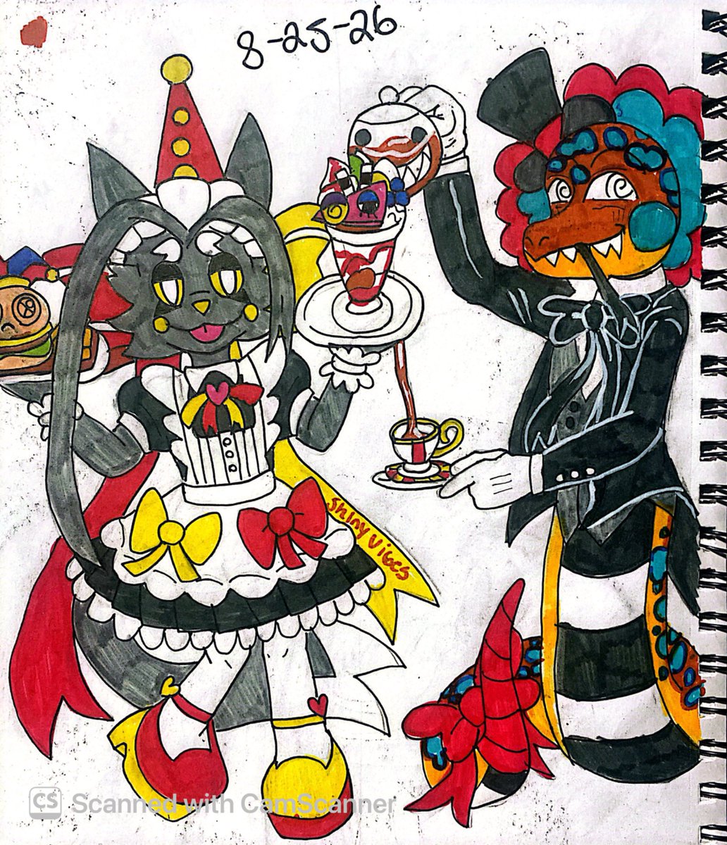 Shiny_Vibes_'s tweet photo. I drew these I while back when I saw the TADC cafe. Ugh I really wish I could have gone! #TADCㅤ #OC #Pomni #Jax #Gangle #Zooble #Ribbit #Ragatha https://t.co/E9B2PSNvkw
