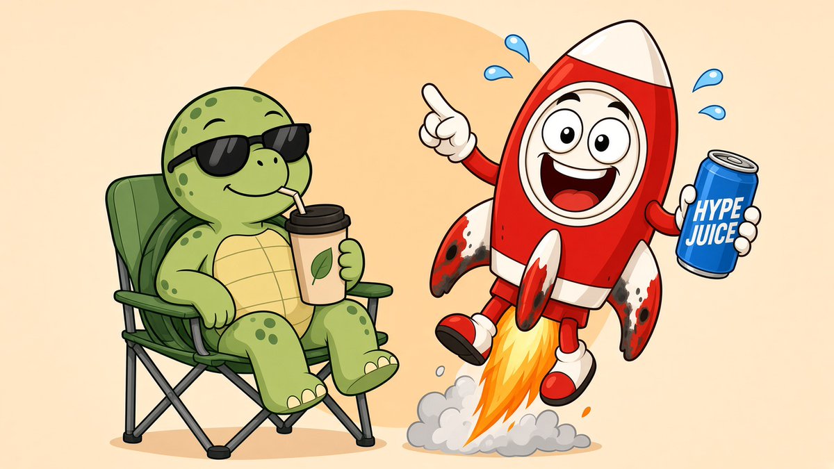 EffectiveDecel's tweet photo. zoomy: 'at your pace you'll retire at 90.' slowmo: 'at yours you'll retire twice. once on the way up, once on the way down.' whose side are you on? 🐢☕ or 🚀 https://t.co/BcRVUKUBmo