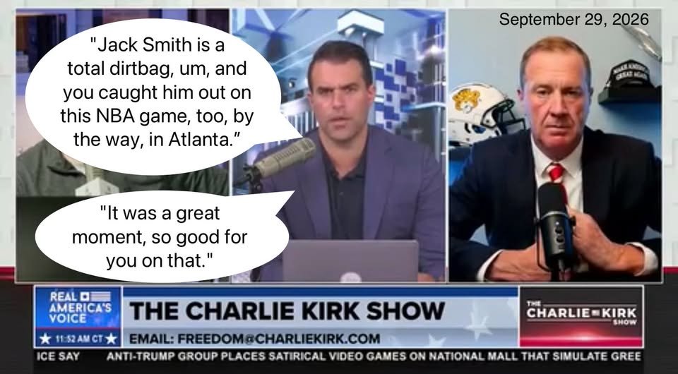 JamesTate121's tweet photo. He should sue them all.
Turning Point USA spokesperson Andrew Kolvet reassures Eric Schmitt that Jack Smith was in Atlanta, not College Park, Maryland. https://t.co/d5geldazCU