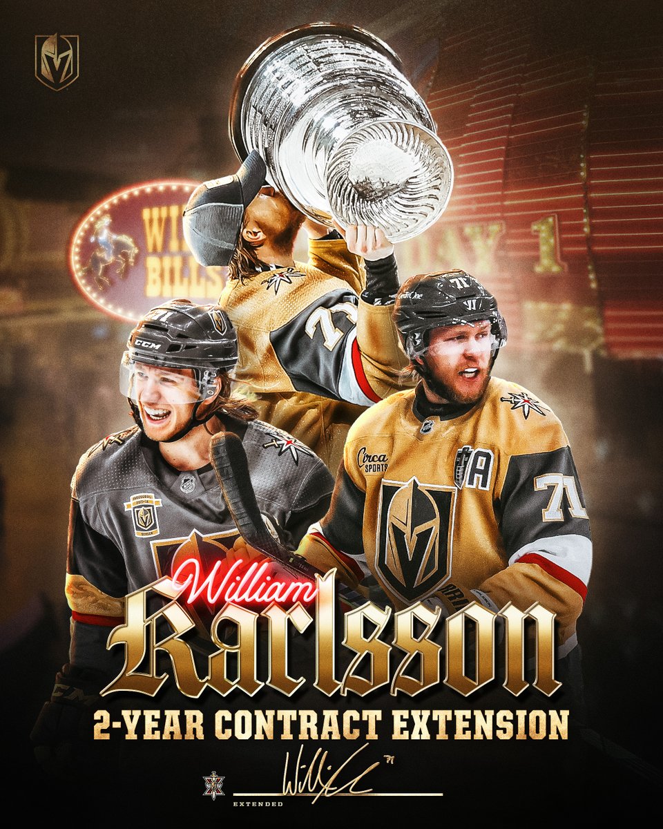 GoldenKnights's tweet photo. THE WILD WEST JUST GOT WILDER 🤠

The Golden Knights have signed William Karlsson to a two-year contract extension! #VegasBorn 

Full details » https://t.co/pmFHhrFDzy https://t.co/rPTrNeJWYJ
