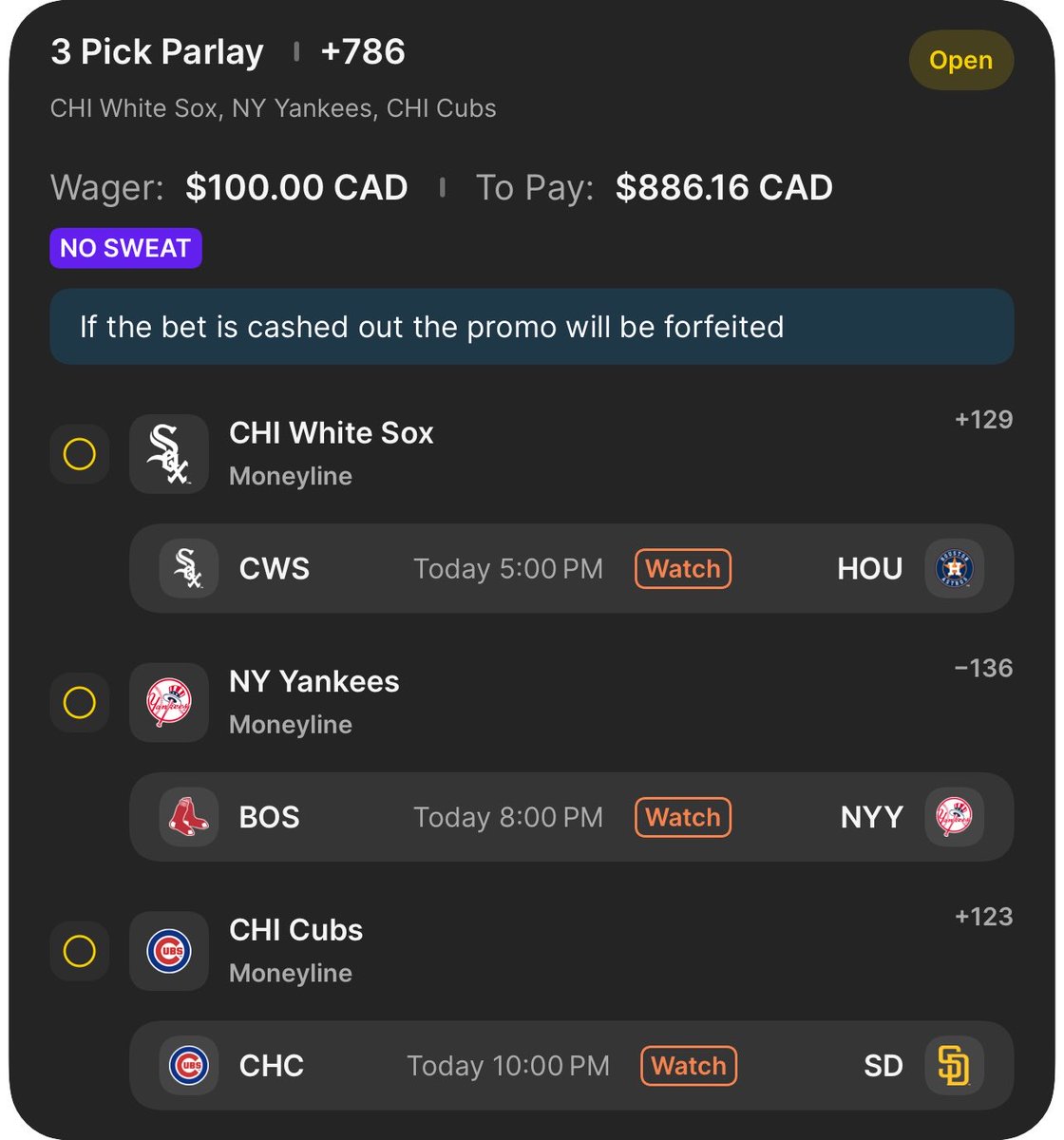 MoneyyMeLo's tweet photo. MLB WCS No Sweat Squad Ride +786 ⚾️

$100-->$886 💥

Chicago teams win tonight, Yanks roll tonight.

🔗 to tail in comments 👇 https://t.co/9zyFtwoPCj