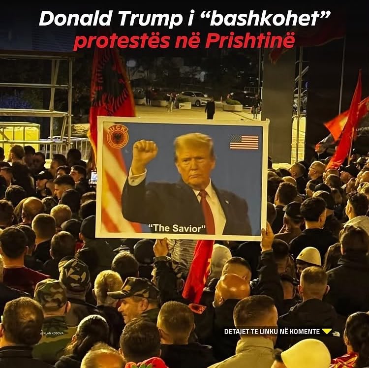 FitimCeku's tweet photo. The protest in support of Hashim Thaçi is continuing every night.

Night of the 15th: President Donald Trump Joins the Protest Under the Motto “The Savior”

Kosovo Awaits America’s Help. https://t.co/wmRW9aE5Bq