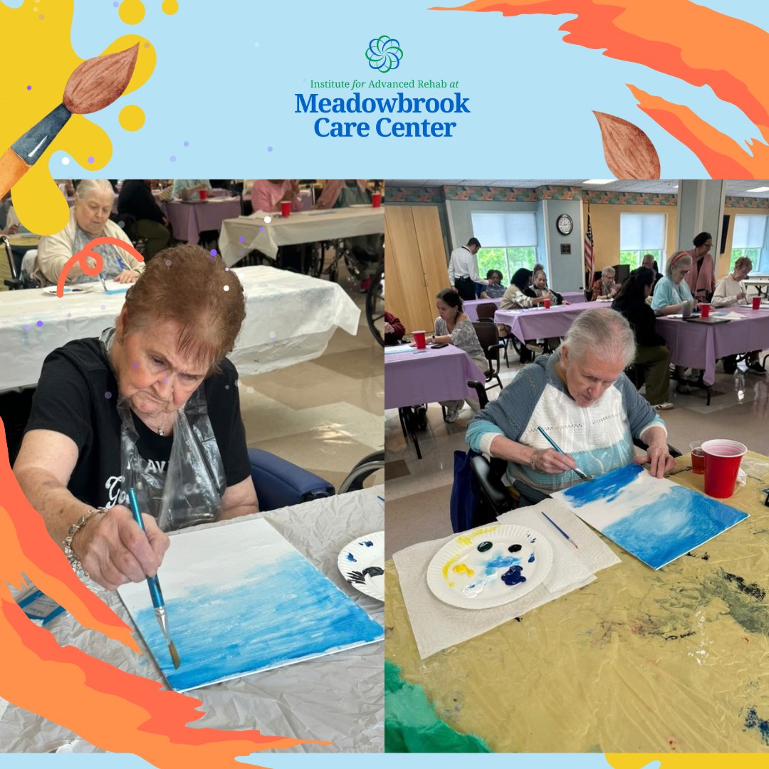 CareMeadowbrook's tweet photo. 🎨 A little creativity and a lot of fun at our Paint &amp; Sip with Matt! Everyone enjoyed putting their artistic skills to work, creating colorful masterpieces and sharing plenty of smiles along the way. 🖌️✨

#PaintAndSip #CreativeFun #ArtActivity #CommunityEngagement #SeniorLiving https://t.co/BnaSGqco6C