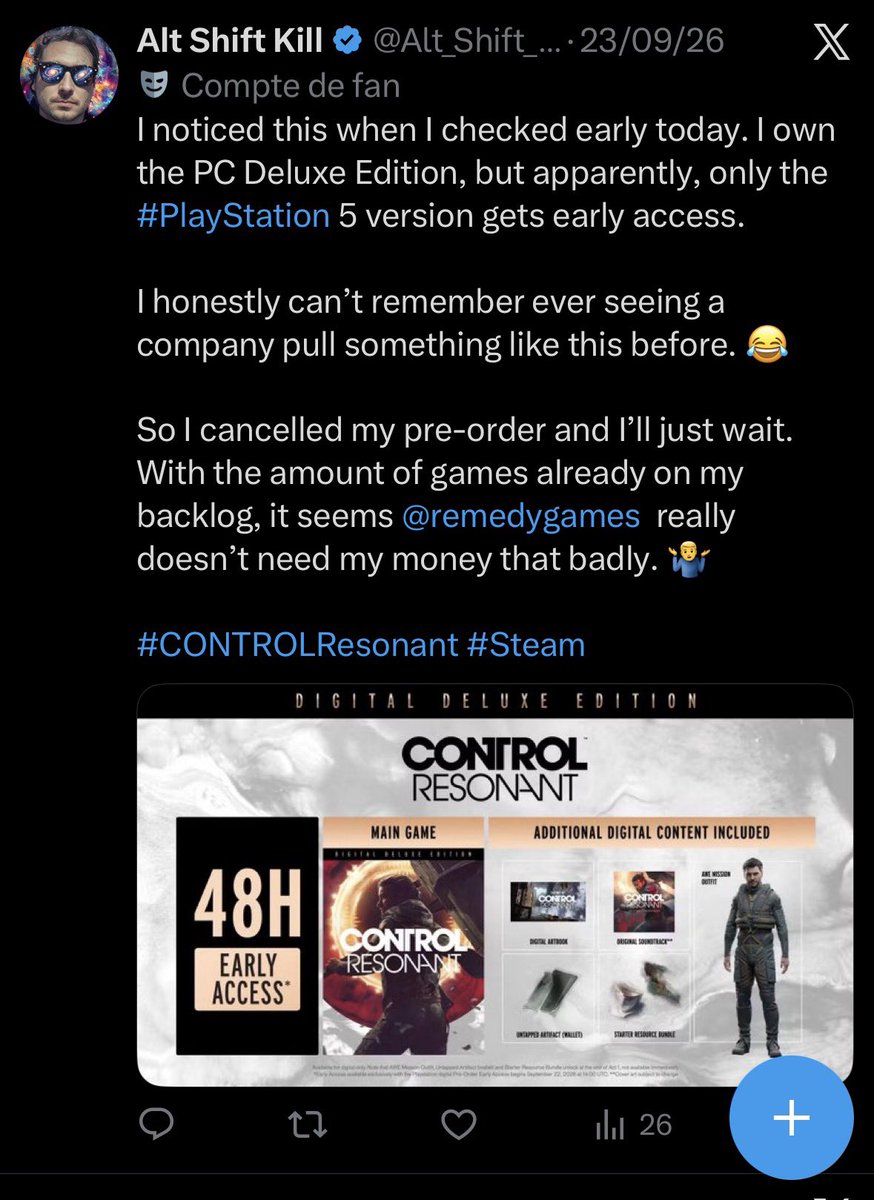 ThaDrSlayer's tweet photo. @Alt_Shift_Kill @dasijjj @Kratos5231 You had it pre-ordered and cancelled it because you couldn’t play in early access on pc, you had the deluxe edition on PC like it was about to run out https://t.co/b5BNW5ACb8