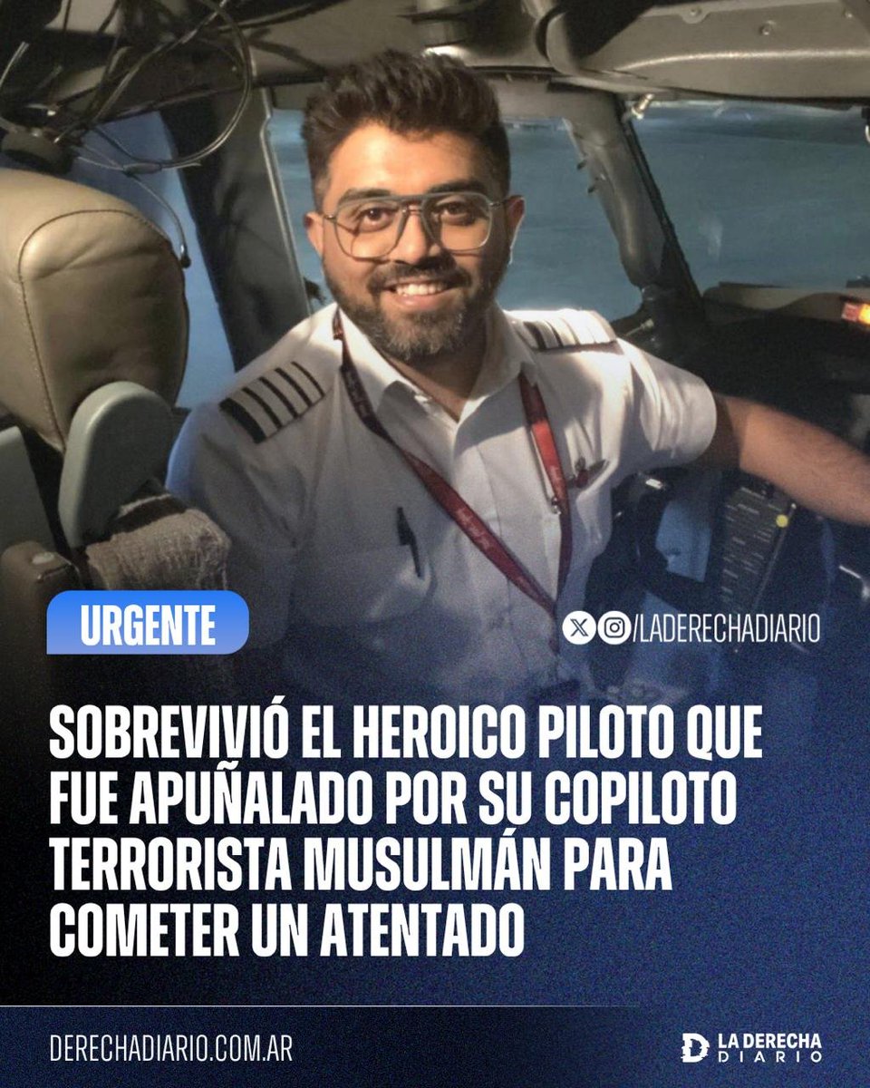 laderechadiario's tweet photo. 🚨🇦🇪🇮🇱🇸🇦 | HÉROE: Sobrevivió el heroico piloto que fue apuñalado por su copiloto terrorista musulmán para cometer un atentado estrellando el avión y asesinar a todos los pasajeros, en su mayoría israelíes.

Smit Machchhar, a pesar de haber sido gravemente herido, luchó, resistió y logró abrir la puerta de la cabina, permitiendo que los pasajeros y la tripulación neutralizaran al terrorista y evitaran que el avión se estrellara, salvando la vida de 174 personas.

El piloto continúa recuperándose en un hospital de Tabuk, Arabia Saudita, tras haber sido operado por las puñaladas.