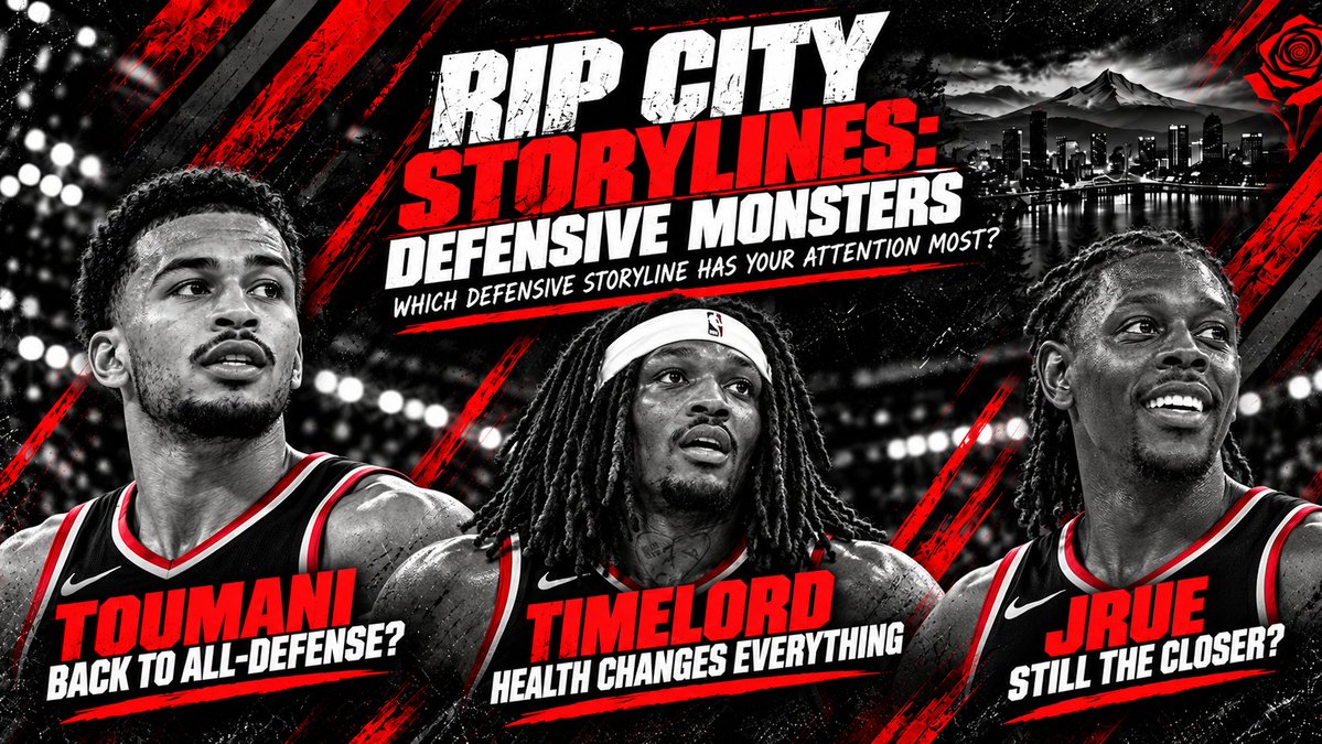 LickityBrindle's tweet photo. Rip City Storylines: Defensive Monsters
Three very different defensive questions.
Toumani: back to All-Defense?
Timelord: can he put together back-to-back healthy seasons?
Jrue: still the closer?
Which one are you watching closest?
#RipCity https://t.co/H312ixtX6v