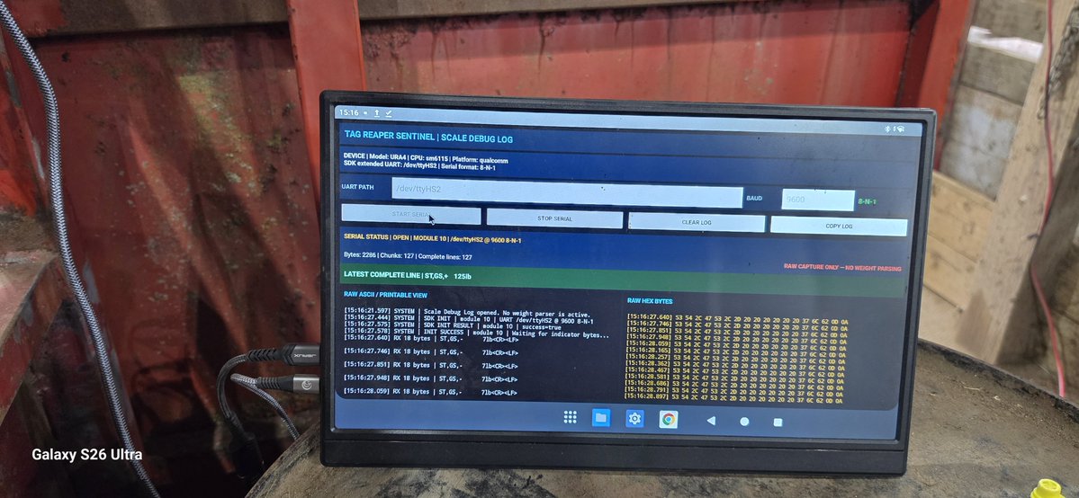 TheDigitlSmithy's tweet photo. I got the scale and the reader communicating now. Next is developing the work session for when the cattle start coming through the chute...tomorrow. Build, Break, Fix. https://t.co/VYF8OUAJKC