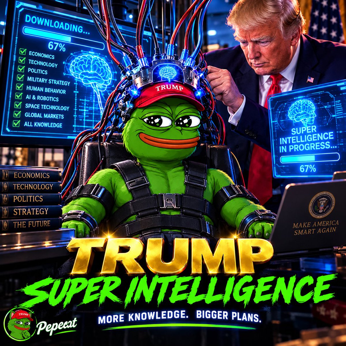 pepecatoneth's tweet photo. Dear, President @realDonaldTrump @WhiteHouse . #pepecat has agreed to undergo #superintelligence upgrade. He is $pepe cat and now super intelligent #pepecat. $pcat would like to soar to millions please insert black budget money soon! https://t.co/hNbpSAjyM8