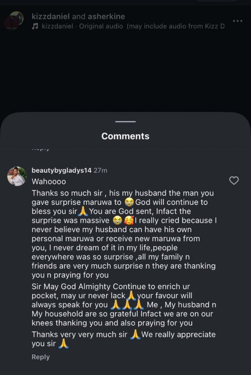 TheDamiForeign's tweet photo. The wife of the man in the video dropped an appreciation message for Kizz Daniel 🥺 https://t.co/nXtqraBnok